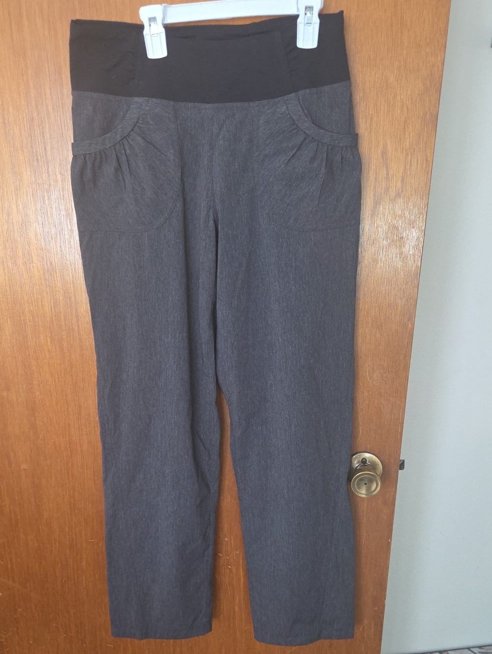 Prana Gray Straight-Leg Pants with Black Stretch Waistband